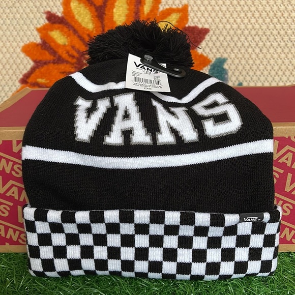 Vans WM Spirit Pom Black Checker Beanie Skateboarding Hat Women Men VN0A5LG3BLK - Picture 4 of 16